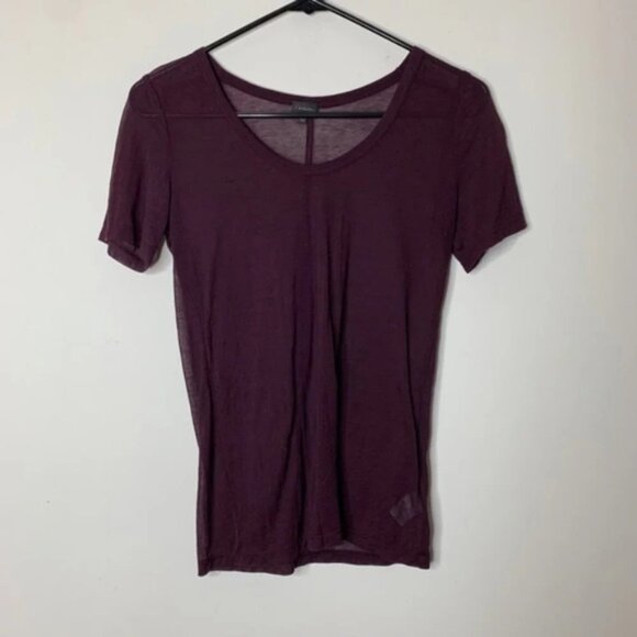 Aritzia Babaton T-shirt Top Sheer Mesh Short  Sleeve Crew neck Maroon Size XS - Picture 4 of 9